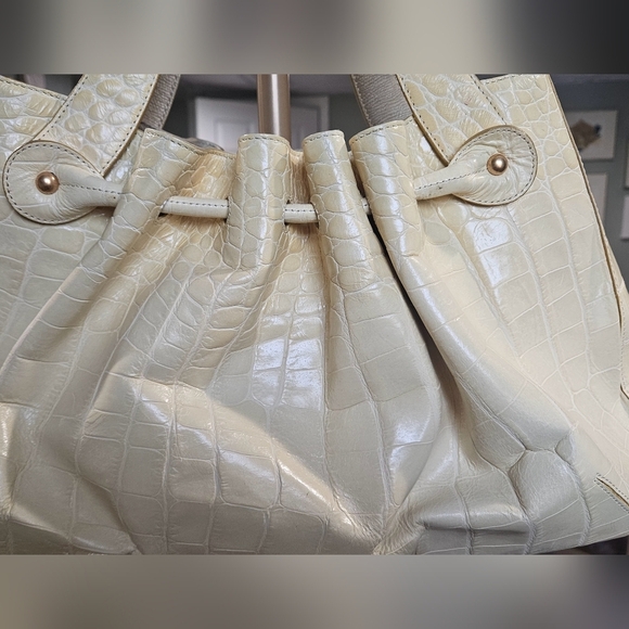 VINTAGE BRAHMIN Elizabeth Grotto Drawstring Shoulder Bag In Pastel Yellow - Picture 5 of 15